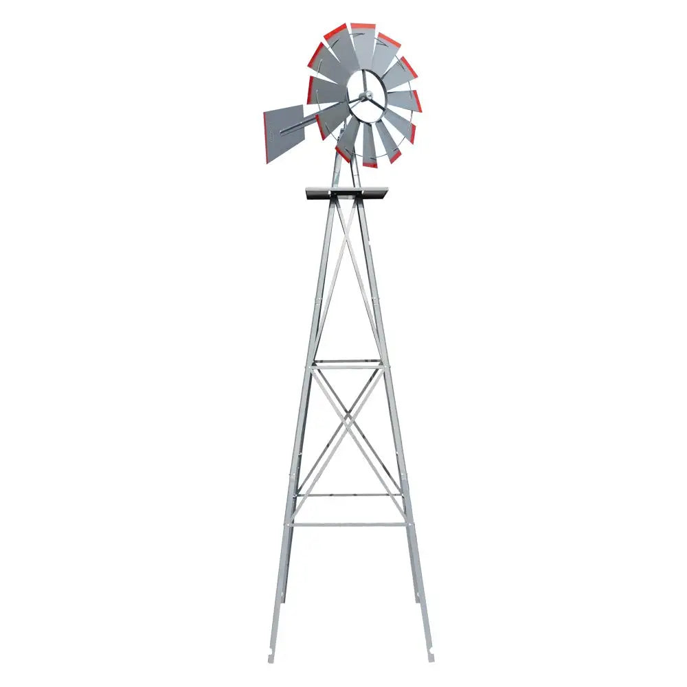 8FT Ornamental Windmill Backyard Garden Weather Vane Heavy Duty Metal 4 Legs Grey