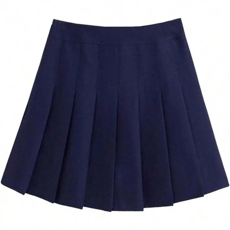 Womens High Waist A-Line Pleated Mini Skirt Solid Color Polyester