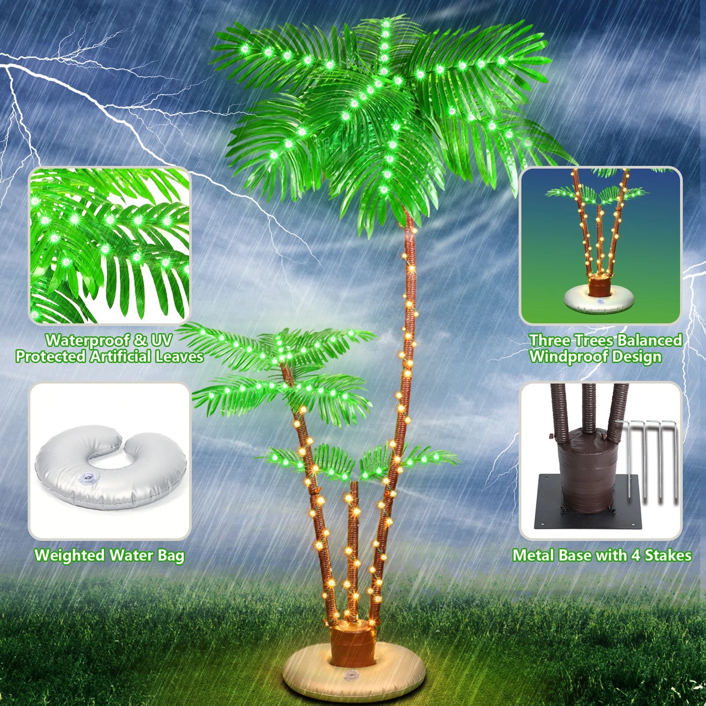 Solar Lighted Palm Tree 6FT Outdoor Christamas Tree Decoration, 8 Modes Tropical Palm Tree Fake Plant Light for Patio Pool Yard Home Party Decor