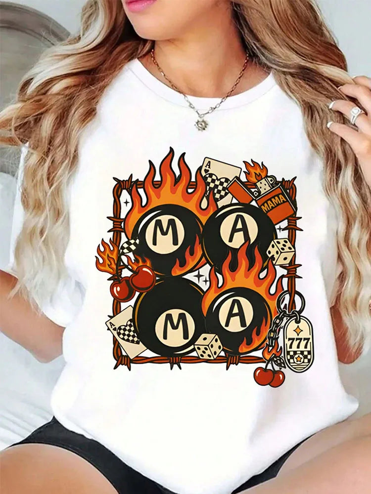 Western Mama T-Shirt: Retro 8 Ball & Cherry Dice Women's T Shirts , Unisex Graphic T Shirts, Funny T-Shirt