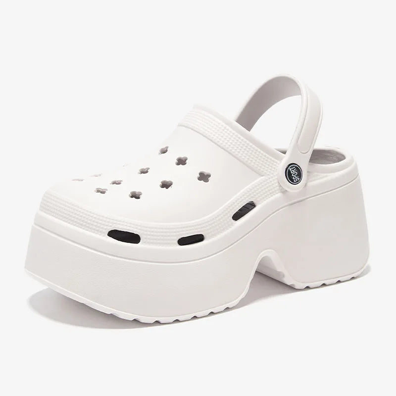 9CM Thick Women's Sandals 2024 New Summer Slippers High Heel Soft Sole Beach Garden Shoes Outdoor Waterproof Women's Hole Shoes