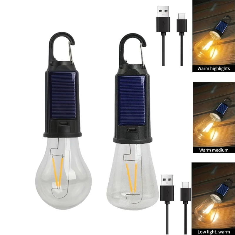 Solar Powered Portable Lamp LED Bulbs USB Charging Solar Light Waterproof Flashlight Night Light Essential for Outdoor Camping