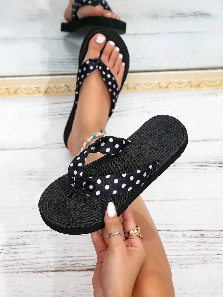 Womens Flat Sandals Cherry Print Cross Strap Thick Sole Summer Beach Slippers