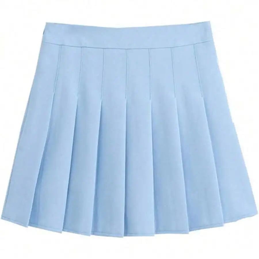 Womens High Waist A-Line Pleated Mini Skirt Solid Color Polyester