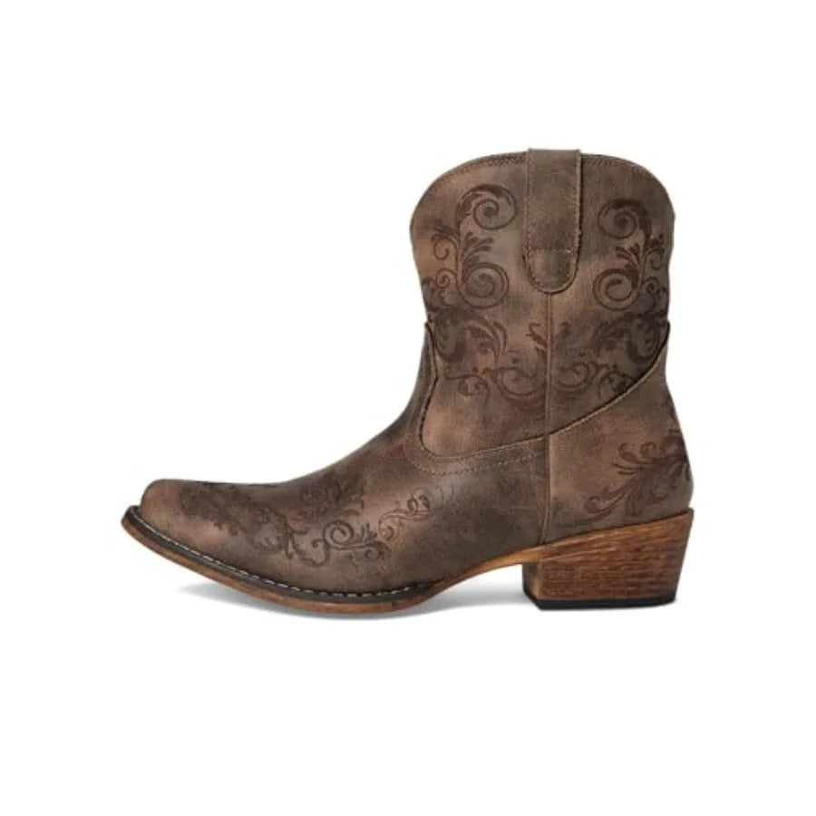 Womens Short Stuff Embroidery Snip Toe Casual Boots Ankle Low Heel 1-2