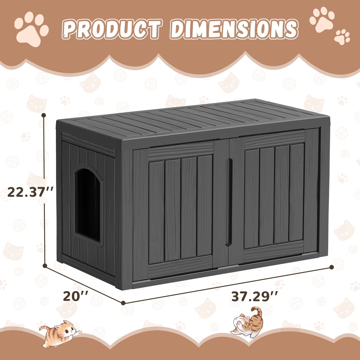 Hidden Resin Cat House with Double Front Doors, Weatherproof Indoor Outdoor Pet Shelter with Flat Lounge Top for Stray & House Cats