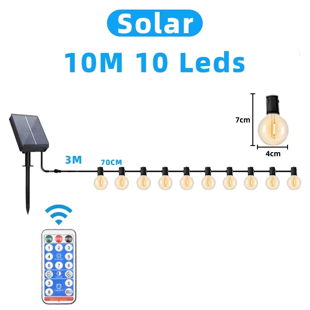 Outdoor Solar String Lights G40 Spherical LED Bulb IP65 Waterproof For Terraces Backyards Porches Balconies Parties Christmas