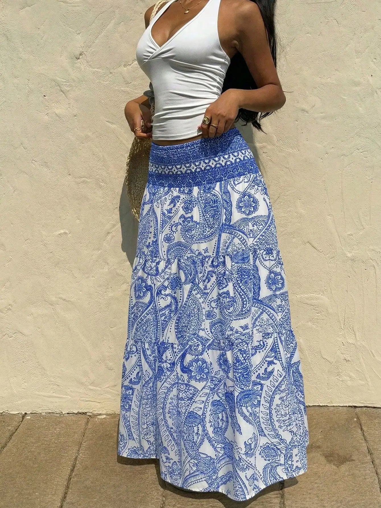 Sunnyshic Women's Bohemian Print Skirt, Casual Vacation & Daily Wear, Spring/Summer