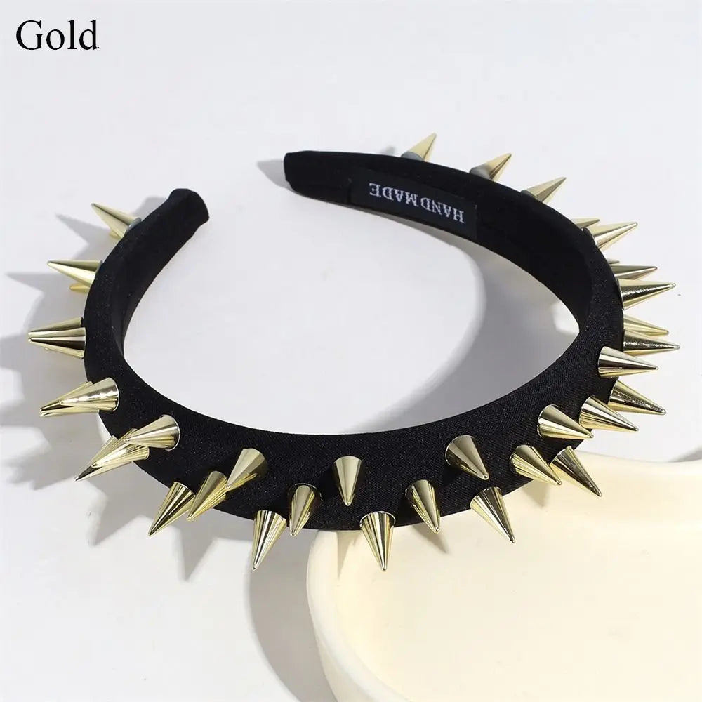 1pcs Fashion Punk Goth Headwear Women Headband Girls Rivets Hair Bands Cosplay Headdress Silver Golden Hair Accessories