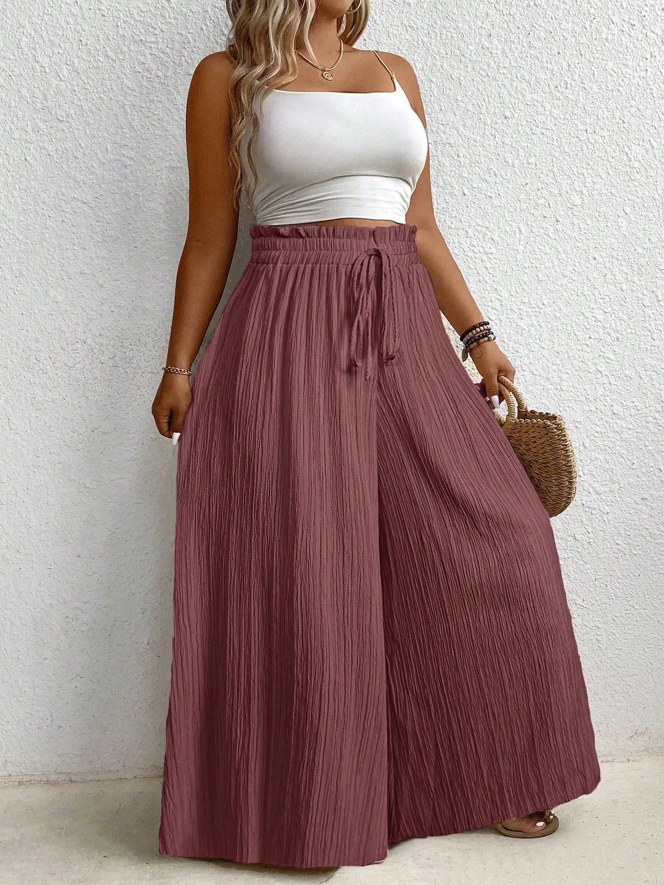 High Waist Wide Leg Casual Solid Color Pants For Women