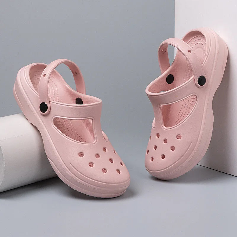 Women's Soft EVA Summer Slippers round Toe Flat Home Slides Dry Wedges Platform Beach Sandals with Thick Bottom for Garden Use