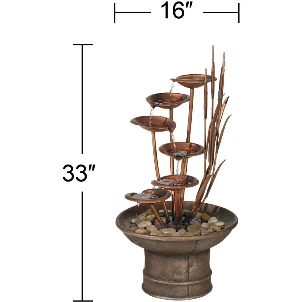 Ashton Water, Lilies and Cat Tails 33 High Large Asian Indoor Outdoor Decor Resin Floor Fountain Standing Waterfall Tiered Water