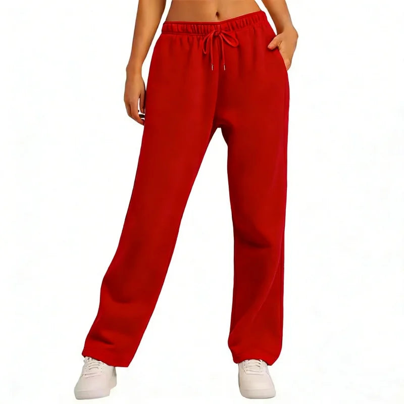 Wide Leg Sweatpants Loose Daily Casual Solid Drawstring High Waist Autumn Winter Women Comfort Trousers