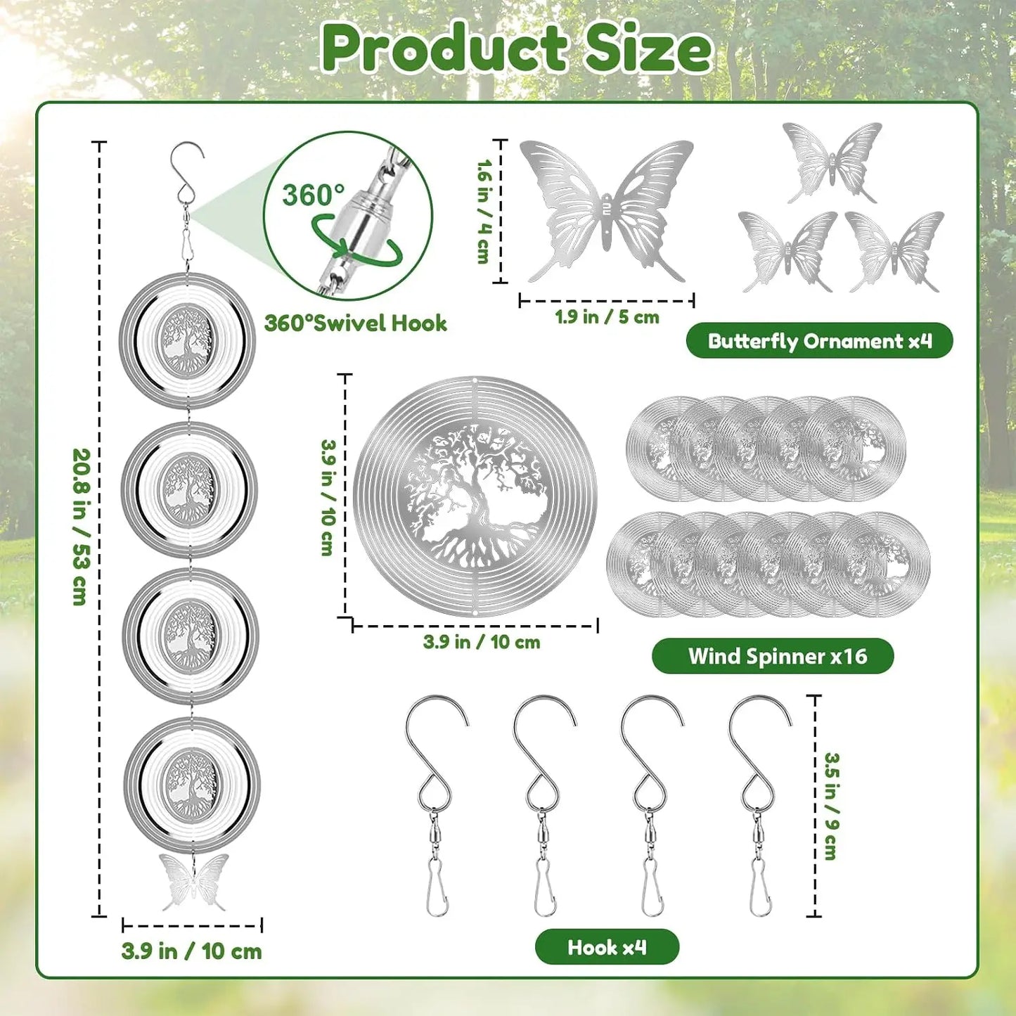 16 Discs Stainless Steel Bird Deterrents for Outside Patio,Reflective 3D Wind Spinners Outdoor Garden Decor Reflective Bird Scare Devices to Keep Bird Away from House Yard Orchard