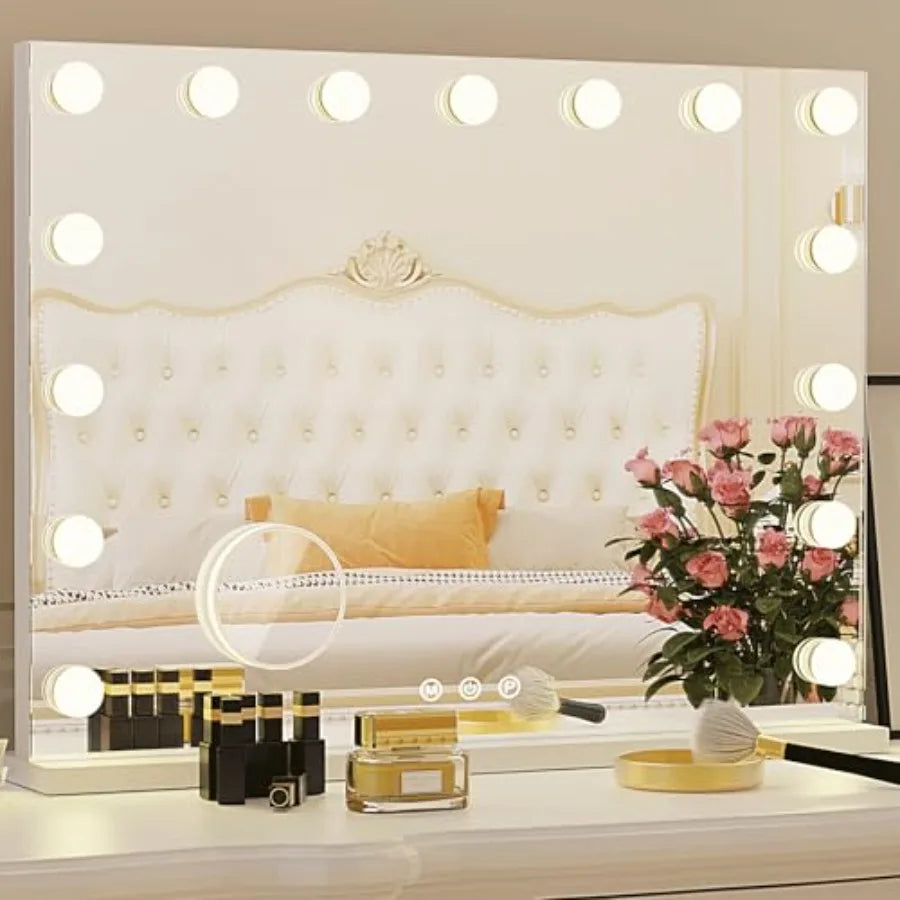 Hollywood Vanity Mirror 15 Led Bulbs 3 Color Lights Beautiful Make Up Lighted Mirror Aluminum Metal Frame 23" x 18"
