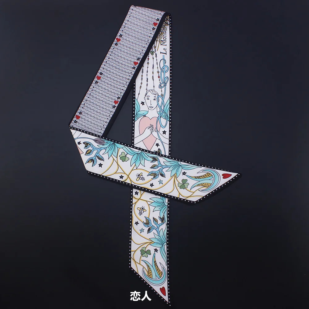 Tarot Card Series Double-layer Double-sided Printing Women's Versatile Ribbon Tied Bag Scarf Small Scarf Wholesale