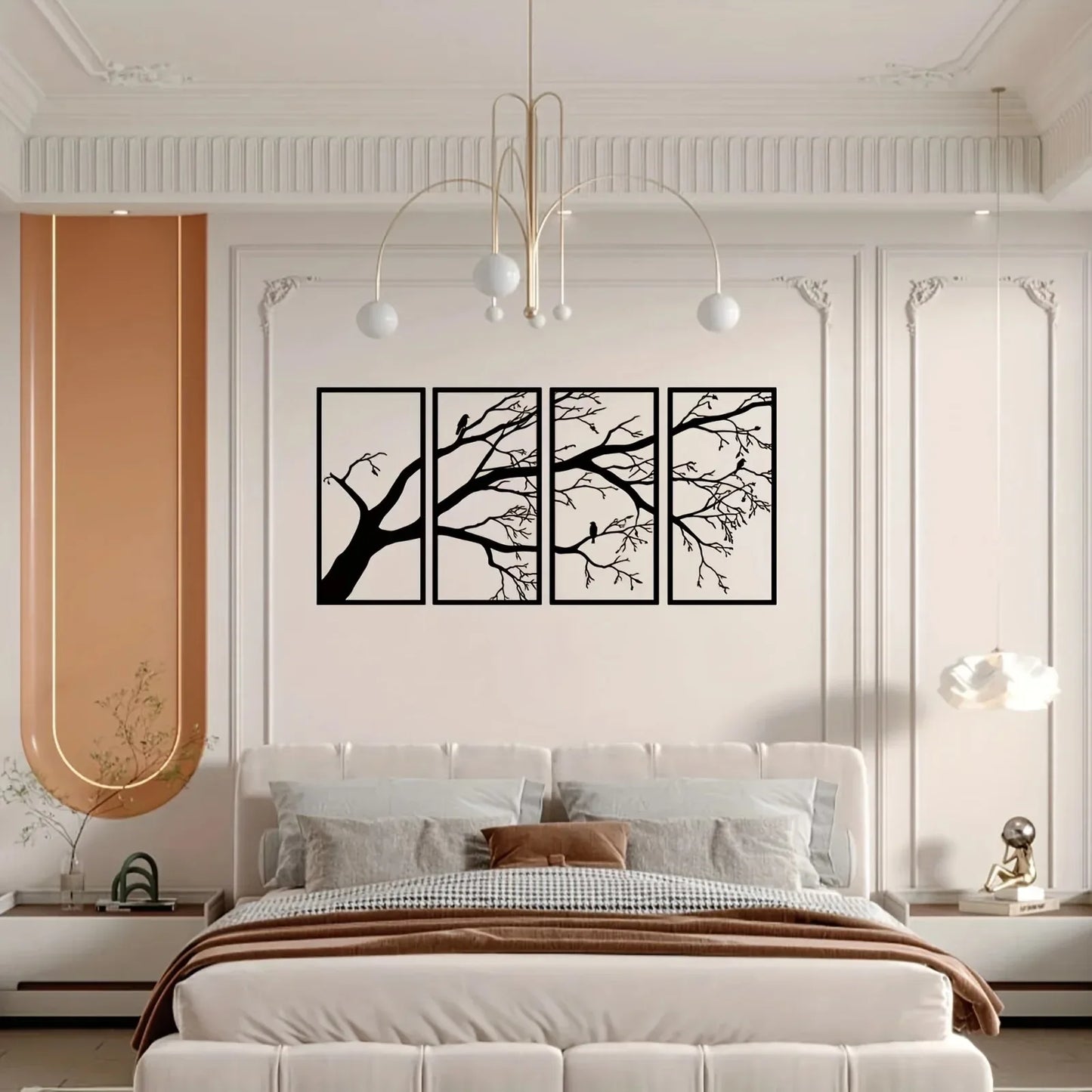 Luxury Black Tree of Life Metal Wall Art Decor Set of 4 - Iron Sculpture for Home Garden Decor