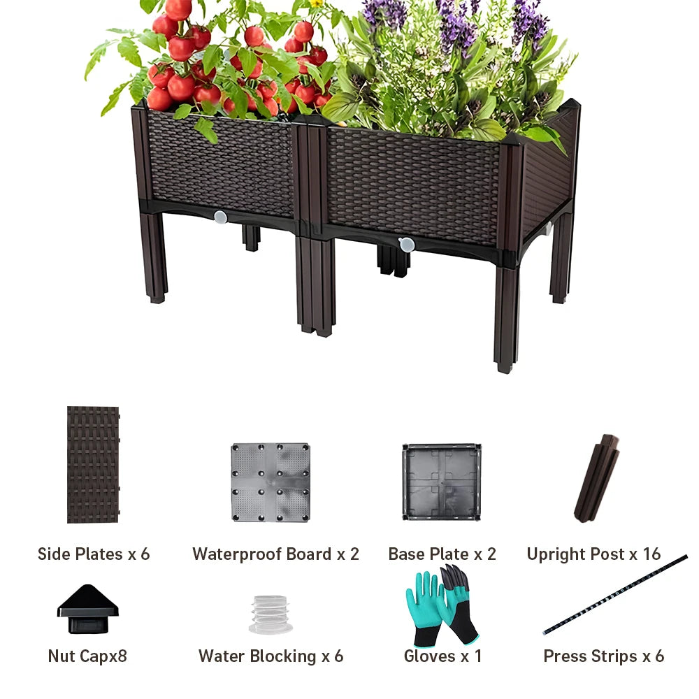 2pcs Raised Garden Bed with Legs,Gardening Vegetable Planting Box Free Combination Greenhouse Seedling Box Pastoral Tools & Lawn Care Balcony Vegetable Planting Box Tree Box Flower Pots Gardening,Lawn & Gardening with Drain P