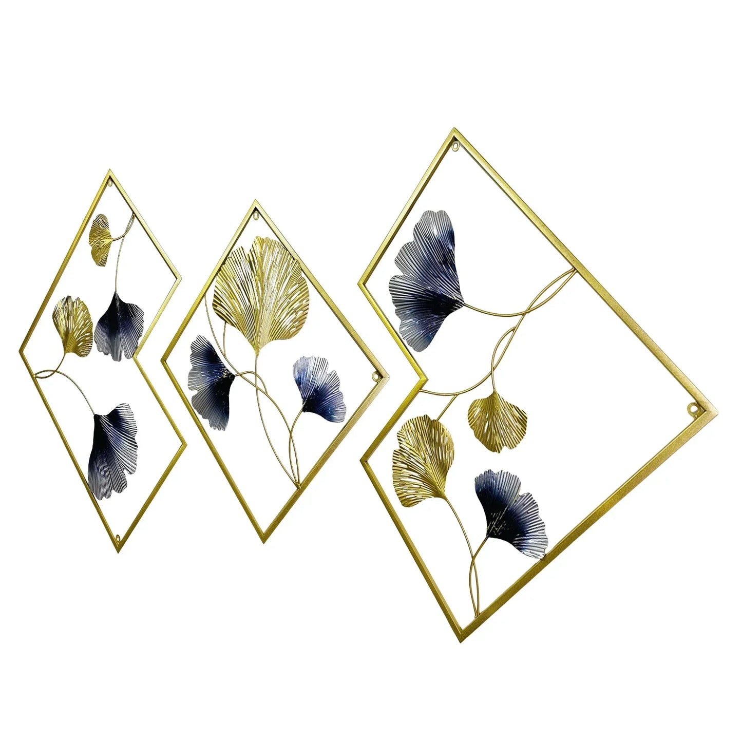 Creative Flowers Hanging Wall Sculpture Decor, 3 Pcs Ginkgo Metal Wall Art,Thickened Frame 20mm, Iron Artwork for Home Decor