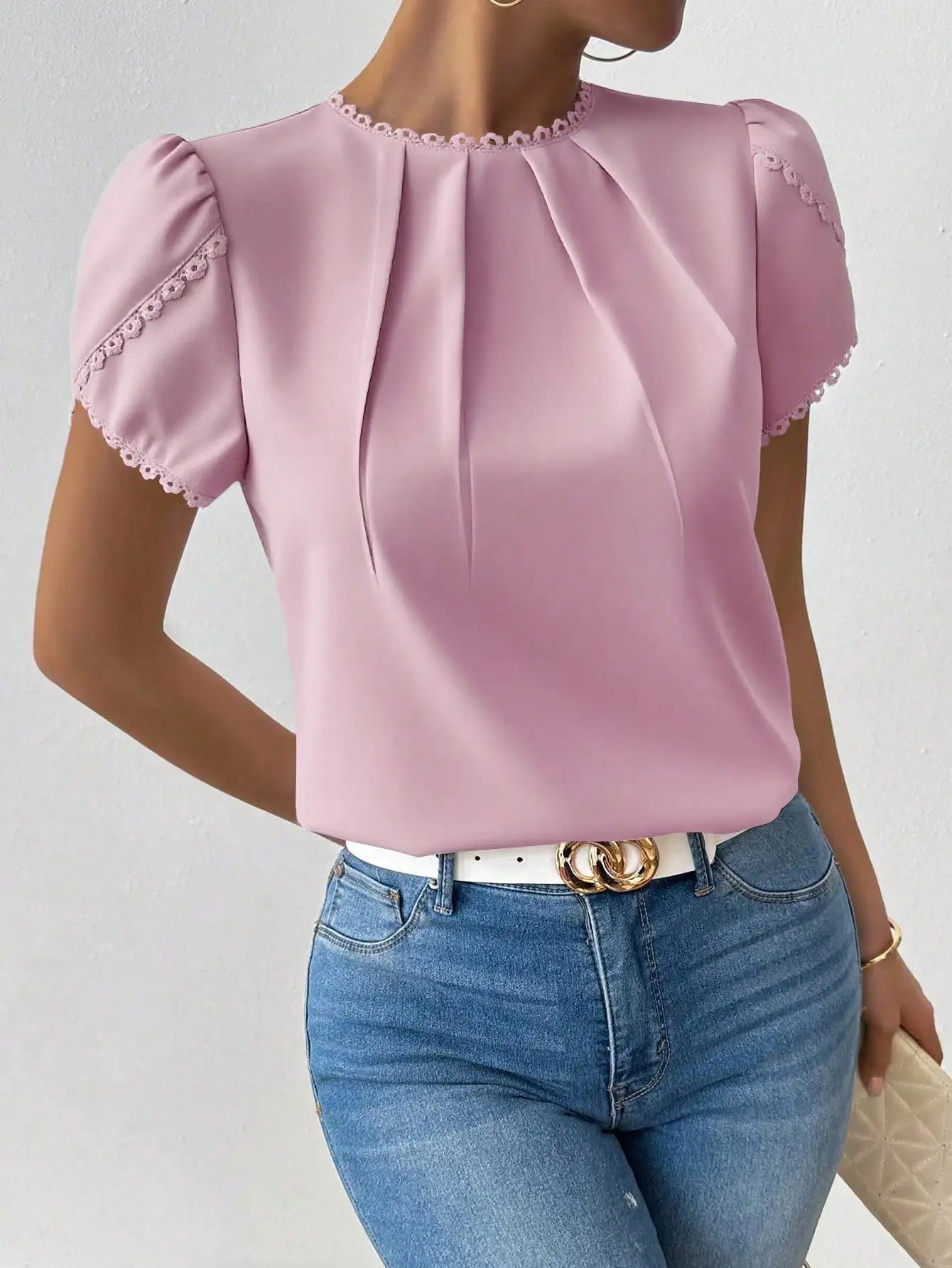 Women's Striped Ruffled Collar Petal Sleeve Blouse