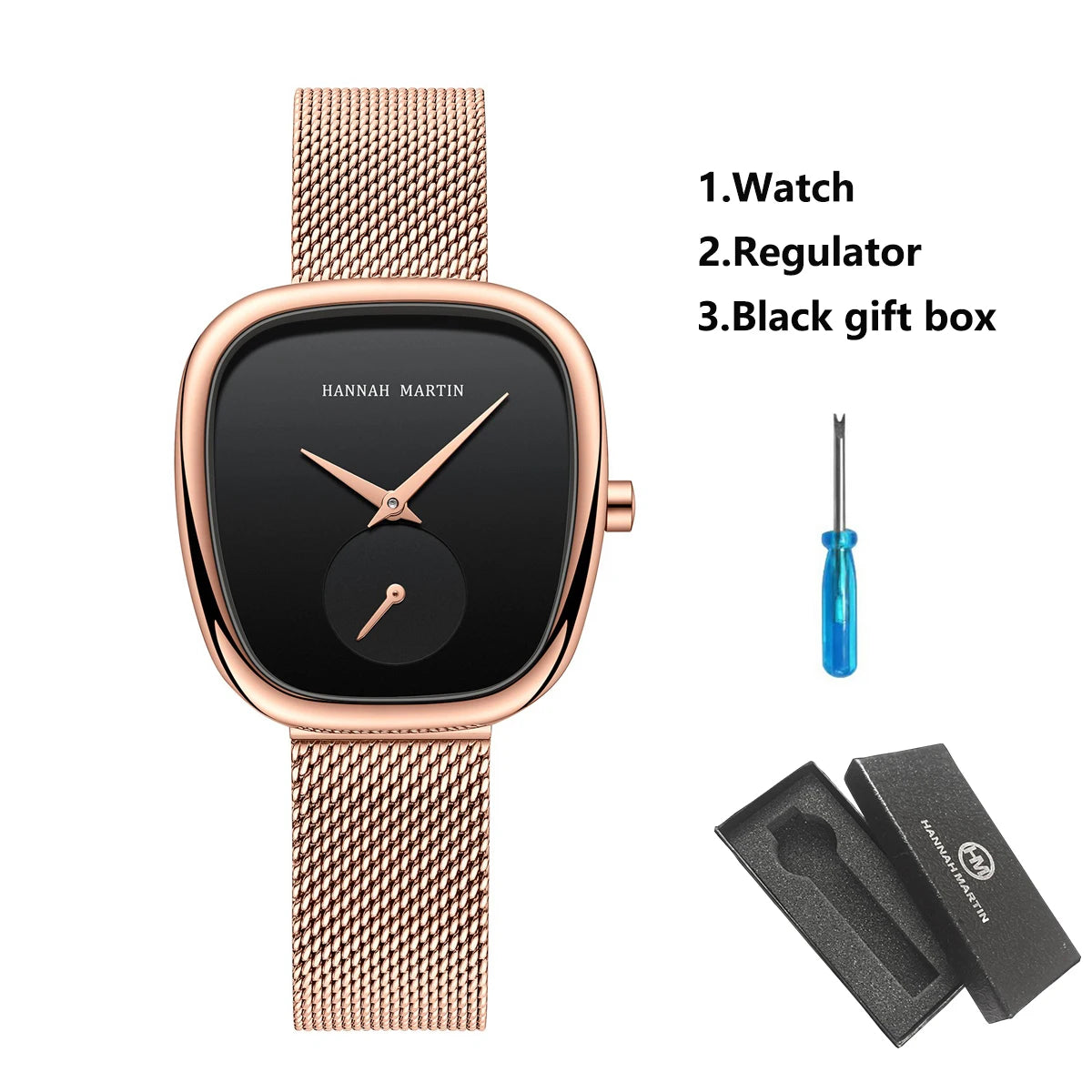 HANNAH MARTIN Watch Women Rose Gold Stainless Steel Mesh Belt 34mm Oval Timing Quartz Clock Suitable Work Commuter Couple Watch