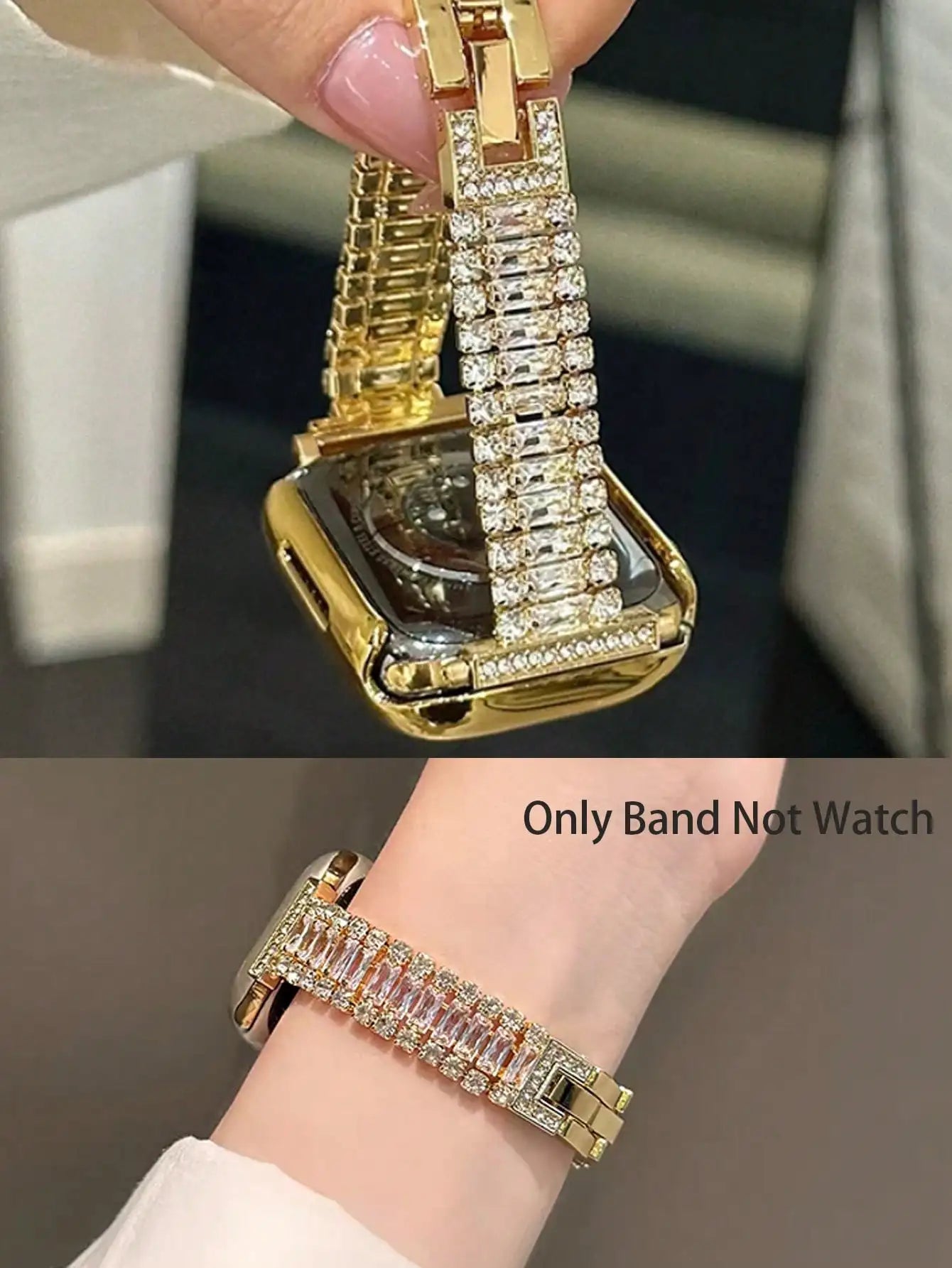 Triple-Row Sparkling Diamond Gold Metal Apple Watch Band for Women, Luxury High-End Adjustable Bracelet, All Sizes 38-49mm Compatible with Ultra SE Series 1-11, Fashion Jewelry Gift for Birthday Party