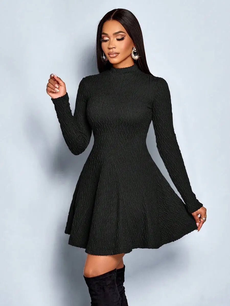 SOLERSUN Women's Elegant Simple Black Autumn Dress, Office Date Homecoming Thanksgiving Outfit,Back To School Teacher Clothes