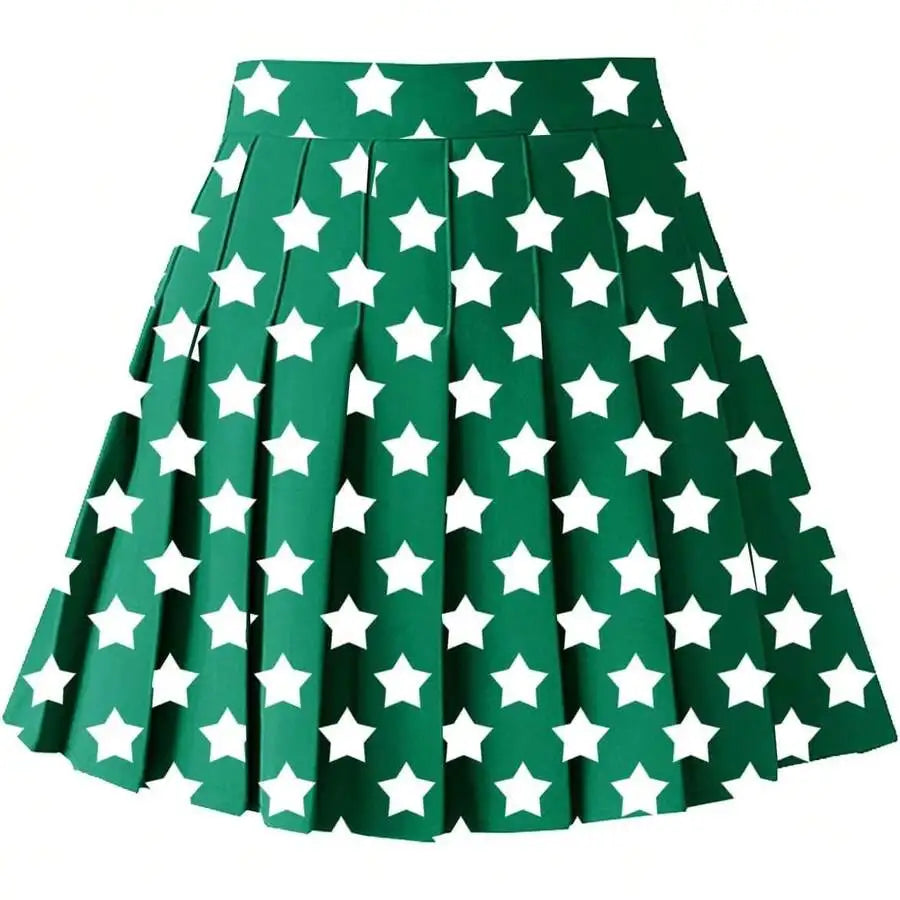 Womens High Waist A-Line Pleated Mini Skirt Solid Color Polyester