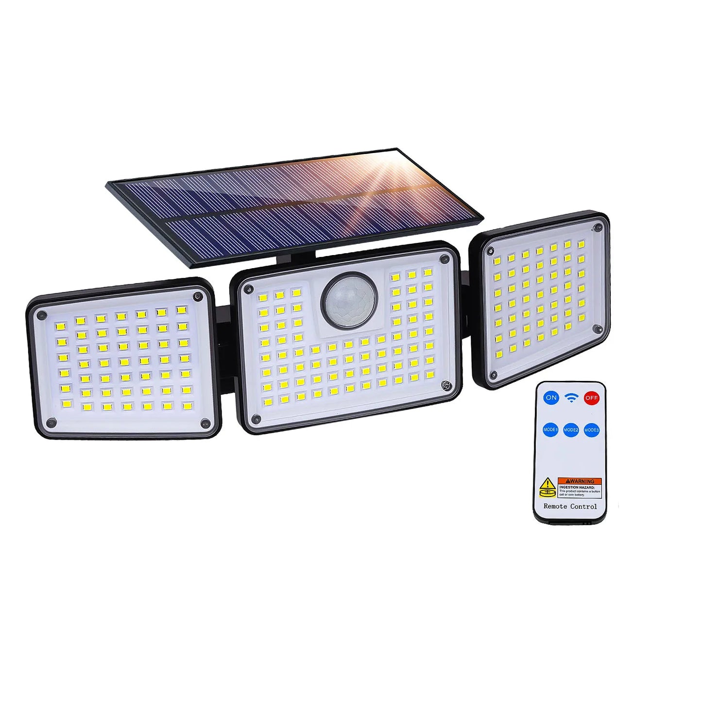 1/2PCS 164LED Motion Sensor Outdoor Street Lights, Solar Lights IP65 Waterproof, 3 Heads Security Flood Lamp, 3 Mode, for Patio