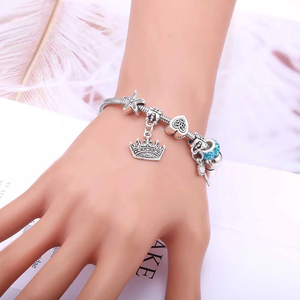 2025 New Charm Bracelet & Bangles Jewelry white butterfly Crown Beads Bracelets Brands Bracelets Fit Women Girl Gift