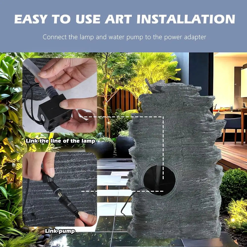 7-Tier Cascading Rock Fountain with LED Lights, Suitable for Indoor and Outdoor Use, Perfect for Home and Garden Decor