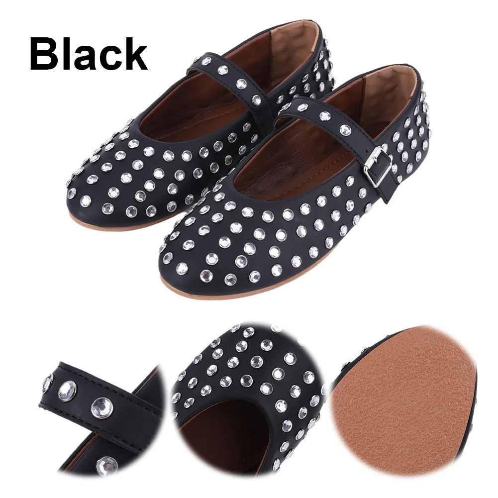 Women Crystal Studded Flats with Buckle Strap Rhinestone Ballet Flats Fashion Glitter Shoes Comfortable Female Casual Shoes