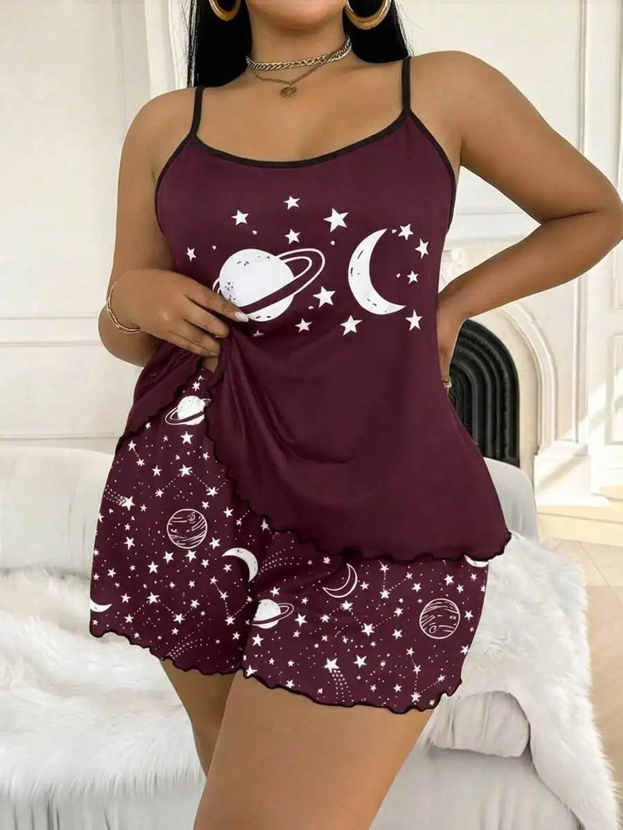 Pink Polka Dot Camisole And Shorts Pajama Set Women Sleepwear Lounge Wear