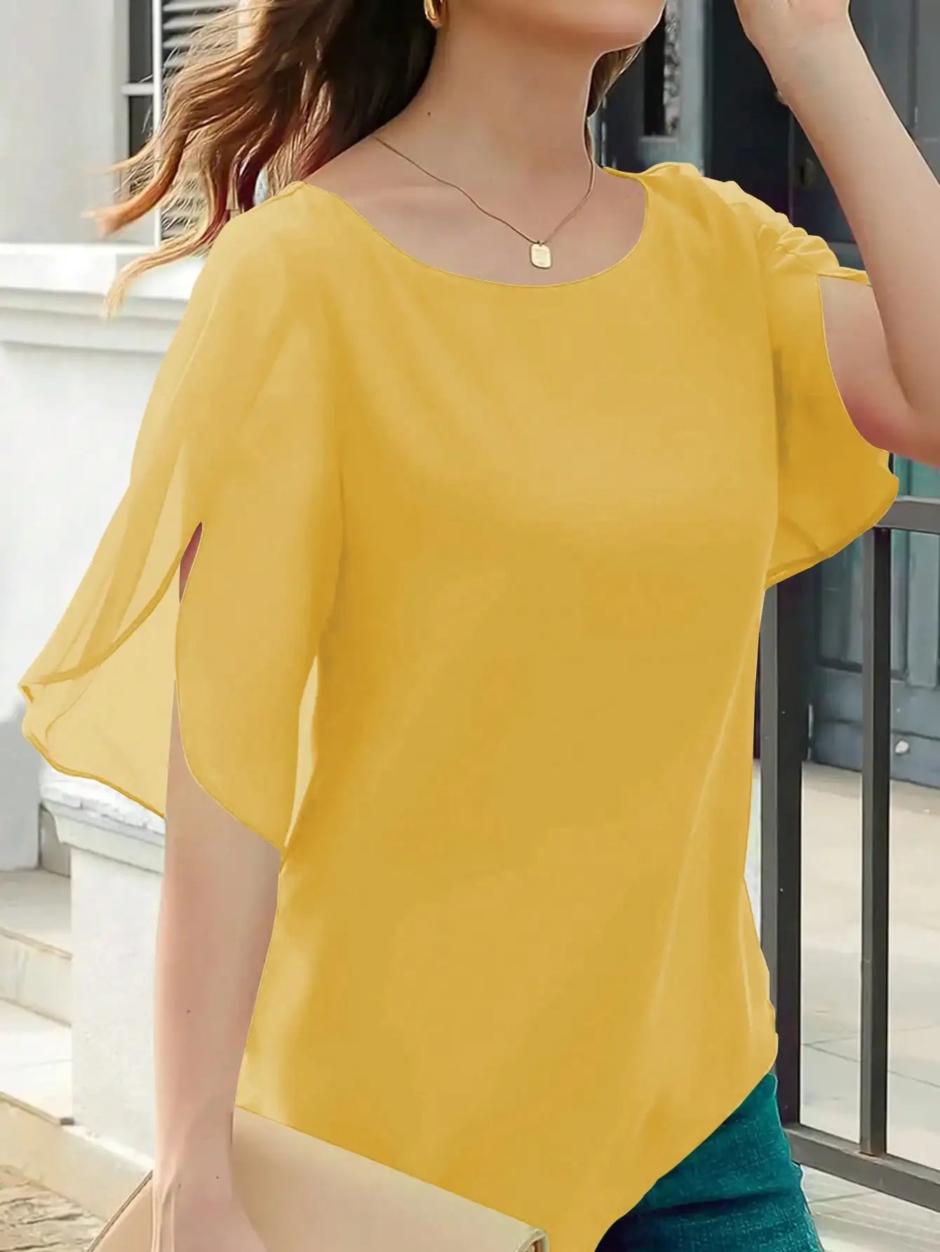 Women's Summer Solid Color Round Neck Short Sleeve Loose Blouse