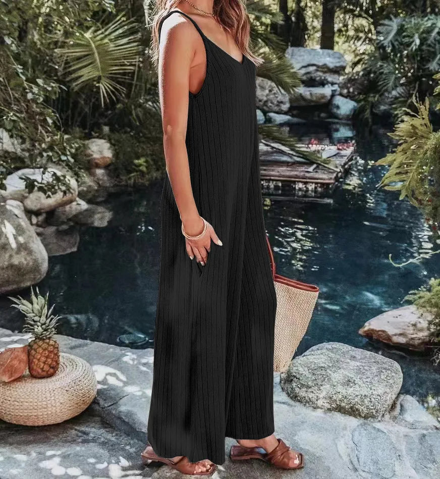 2023 Women's Summer Backless Solid Color Sexy Jumpsuit Cross Border Europe America Fashion One Piece