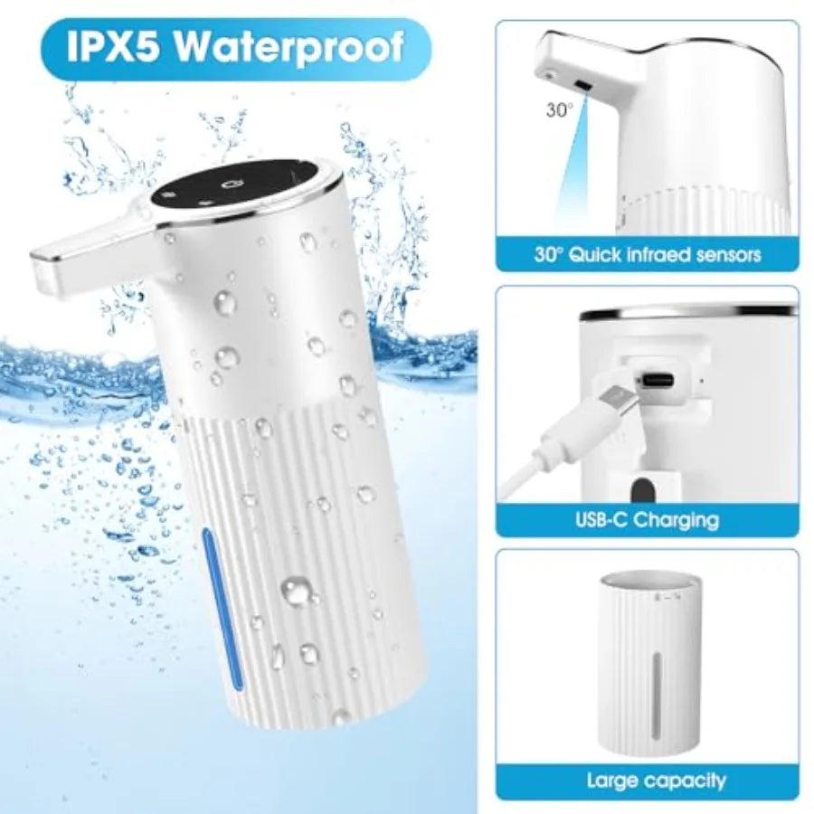 4 Pack Touchless Automatic Soap Dispenser for Bathroom Countertop Kitchen Sink, White Stripes ABS Plastic, Smart Sensor Foam Ha