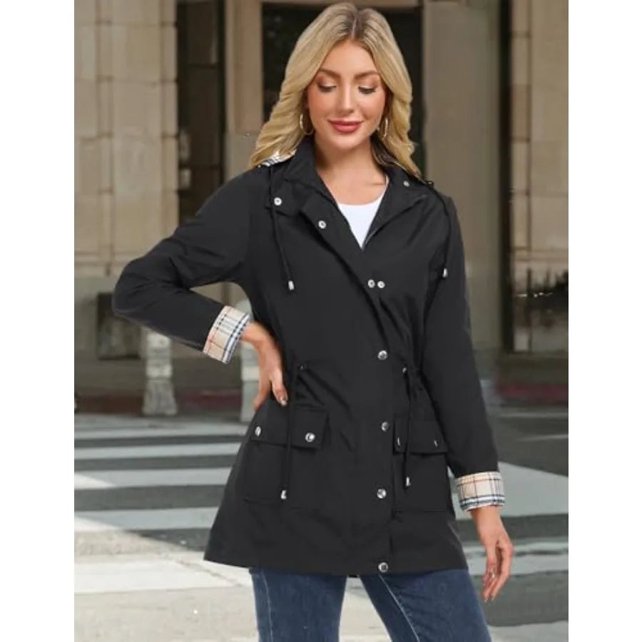 BBX Lephsnt Rain Coats for Women Waterproof Rain Jacket Lightweight Windbreaker Outdoor Hooded Trench Coat