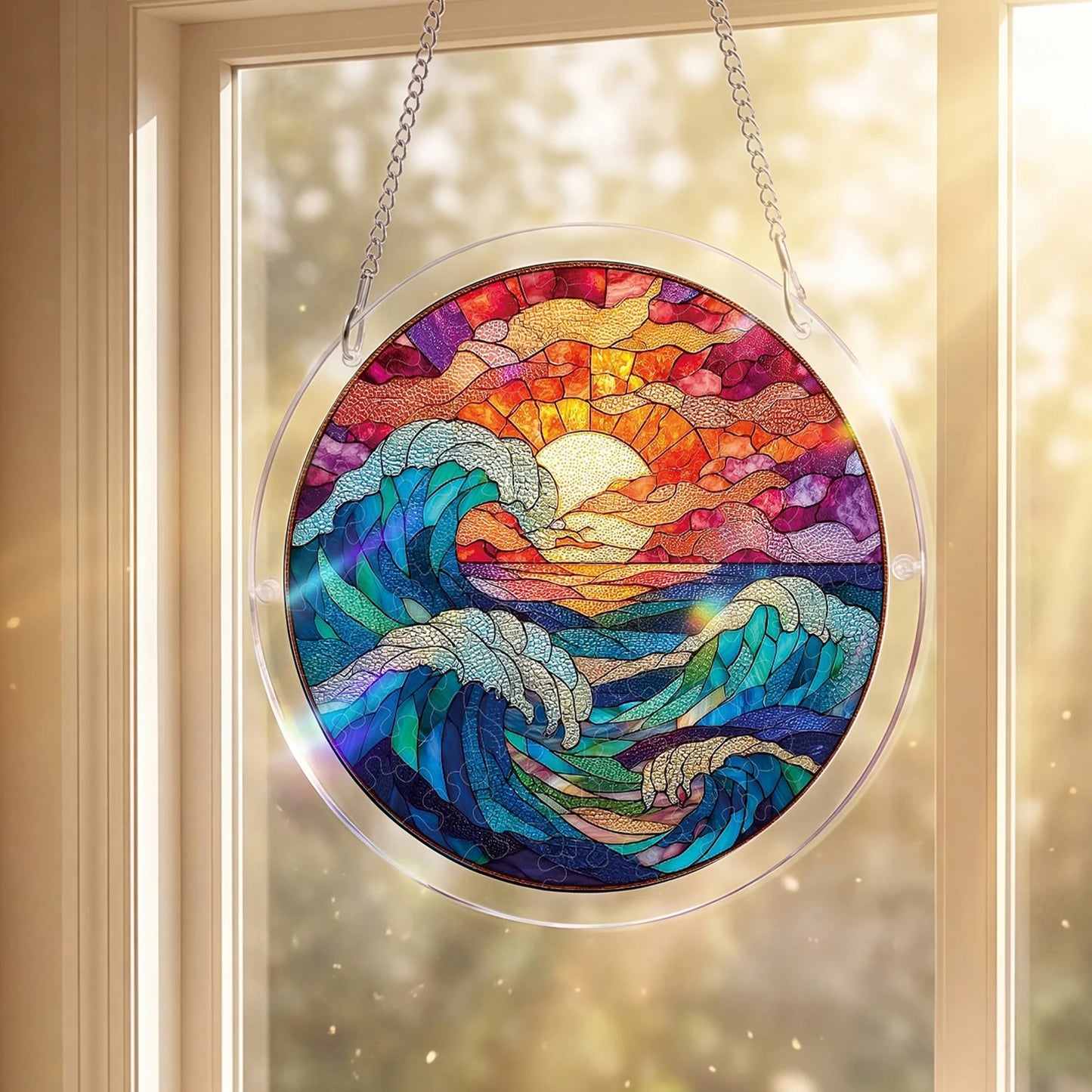 Acrylic Jigsaw Puzzle Suncatcher Window Hanging Crafts Window Suncatcher Acrylic Puzzle for Living Room Bedroom Summer Home Balcony Decor (S-18.5cm style 20)