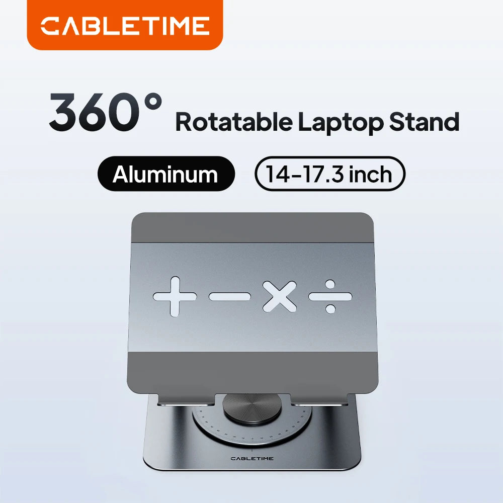 CABLETIME 360 Degrees Rotatable Laptop Stand Aluminum Stand Suitable 14"-17.3" Laptop Ergonomic Design for iMac DELL Lenovo