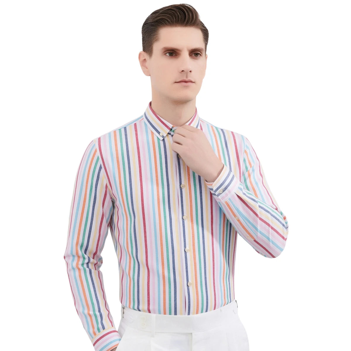 Men's Plaid Striped Button Down Shirts Spring Fall Cotton Long Sleeve Oxford Dress Shirts with Pocket