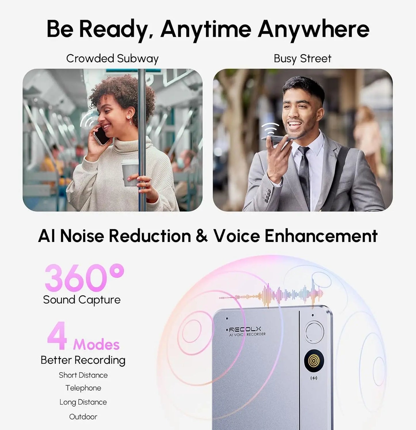 AI Voice Recorder & Transcriber – 30H Recording, 112-Language Speech-to-Text, Auto Summary for Meetings