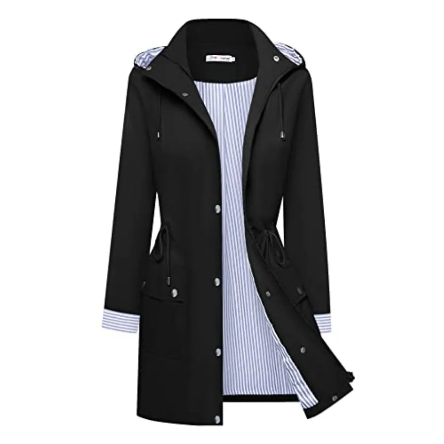 BBX Lephsnt Rain Coats for Women Waterproof Rain Jacket Lightweight Windbreaker Outdoor Hooded Trench Coat