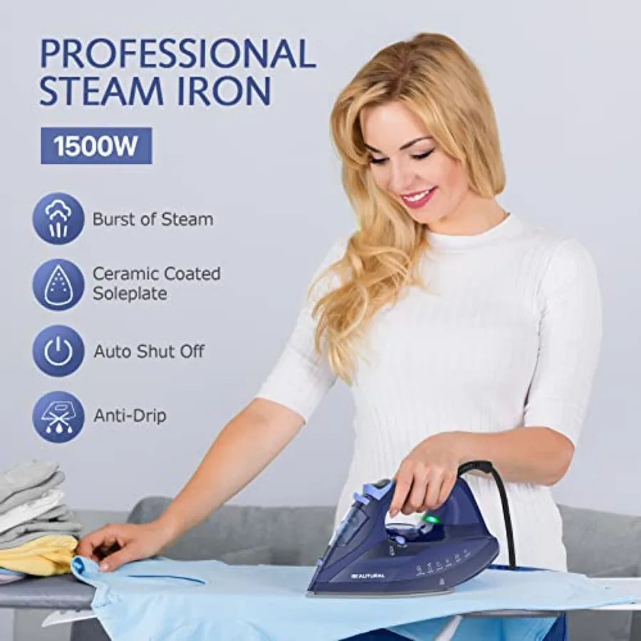 Steam Iron for Clothes with Precision Thermostat Dial, Ceramic Coated Soleplate, 3-Way Auto-Off, Self-Cleaning, Anti-Calcium, A