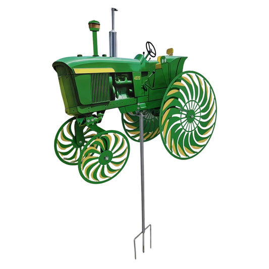 Green Tractor Garden Windmill with Rotating Wheels Yard Ground Stake Windmill Windmill Stake for Yard Lawn & Outdoor Decoration