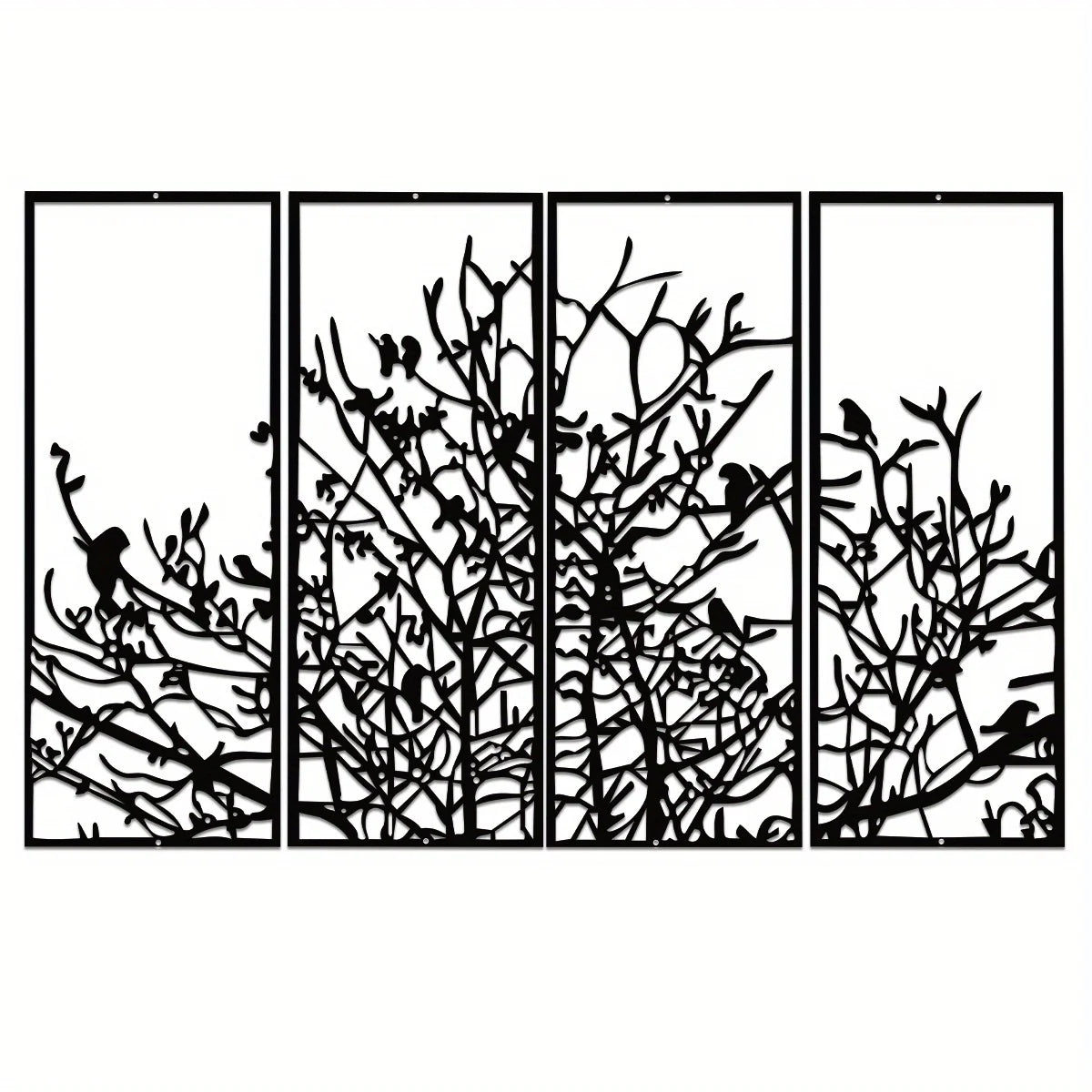 4 Panels Tree of Life Decor Mid-Century Tree Decor Large Black Unique Minimalist Home Decor Great Housewarming Perfect for Gift
