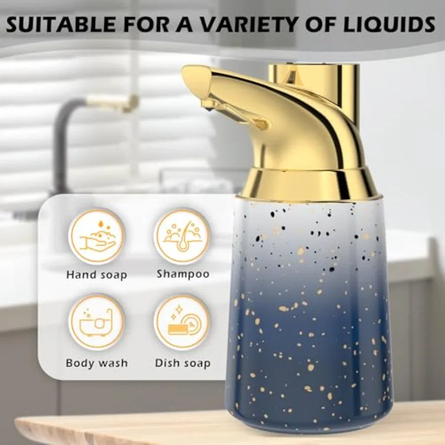 Touchless Adjustable Automatic Soap Dispenser for Bathroom, Ceramic Material, Starry Gold Color, 4 Adjustable Dispensing Levels
