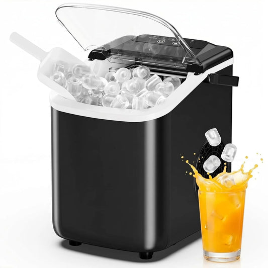 Ice Maker Countertop with Portable Handle, 26lbs Daily, 9 Bullet Cubes in 6-8 Mins, Auto-Cleaning for Home Kitchen Office RV