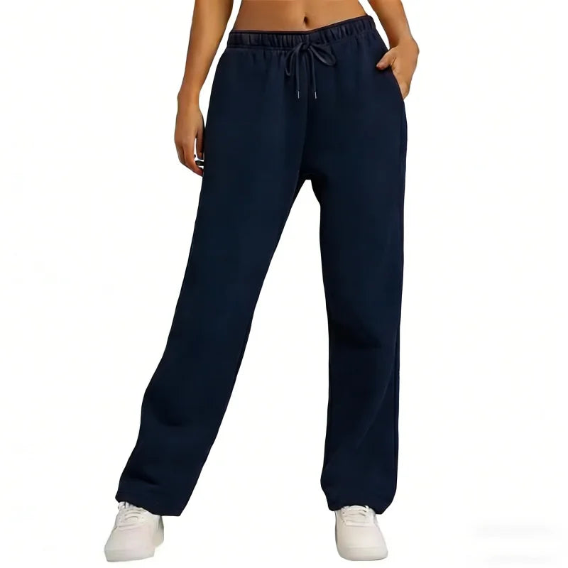 Wide Leg Sweatpants Loose Daily Casual Solid Drawstring High Waist Autumn Winter Women Comfort Trousers
