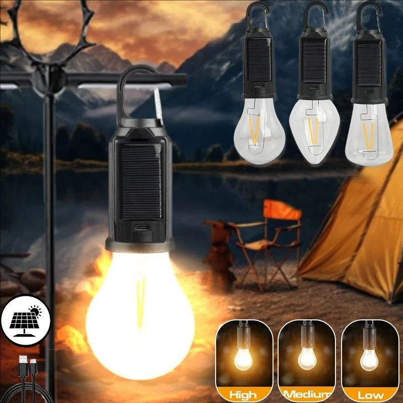 Solar Powered Portable Lamp LED Bulbs USB Charging Solar Light Waterproof Flashlight Night Light Essential for Outdoor Camping
