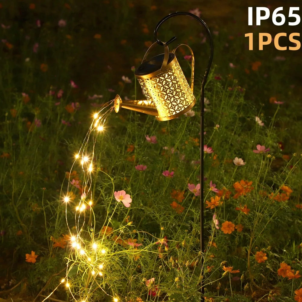 2PCS solar watering pot lights, outdoor garden lights, garden plant decorations, solar waterproof retro metal strip light brackets, suitable for terrace and walkway lighting decoration, and can also be used as garden gifts